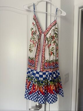 FARM Rio White Midi Dress with Red Chili & Blue Check